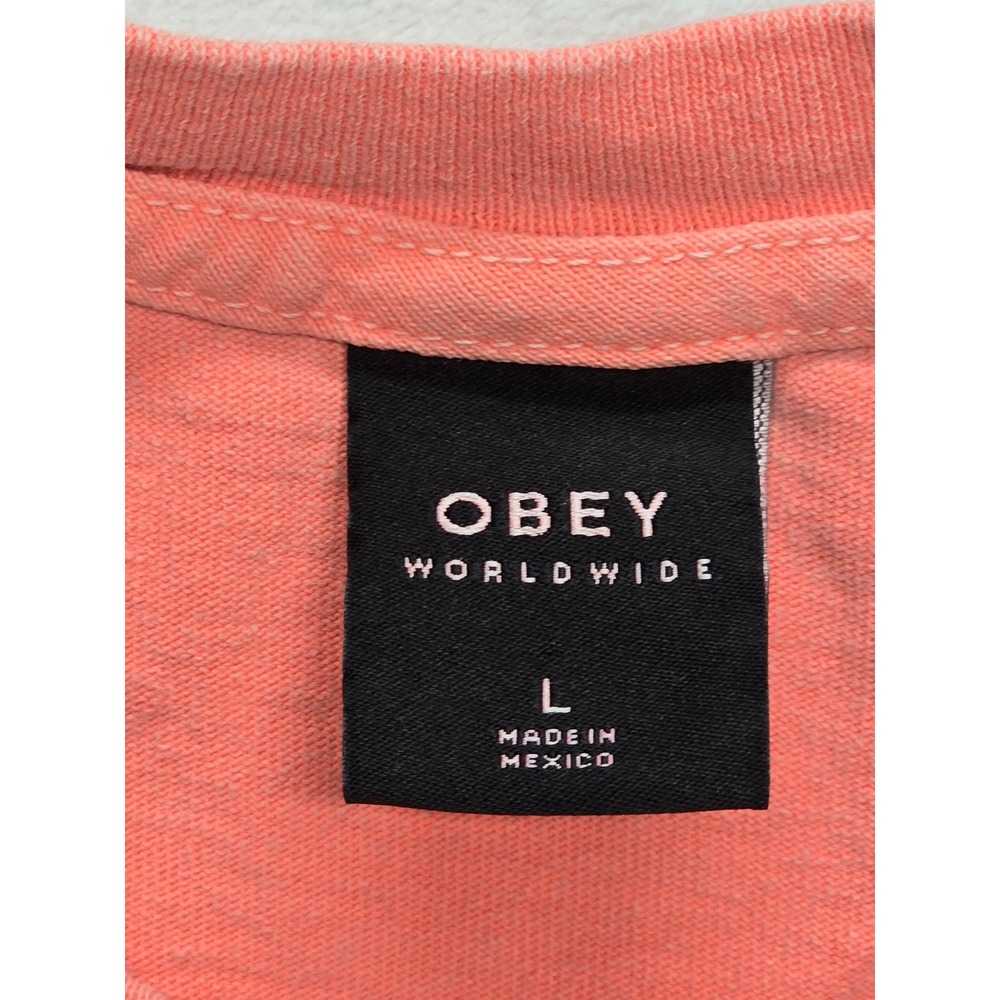 Obey Worldwide Graphic Boxy Cropped T-Shirt Pink Rainbow Look Dont Touch Large - Picture 3 of 9